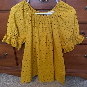 Mustard yellow blouse with puff sleeve